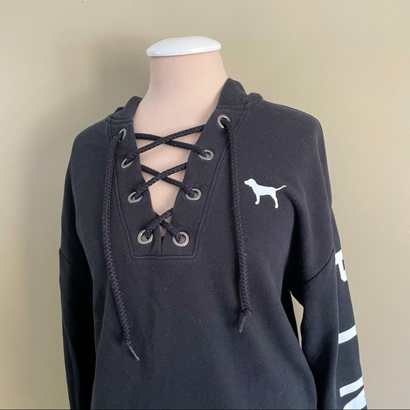 PINK hoodie w/ crisscross drawstrings - Picture 3 of 6